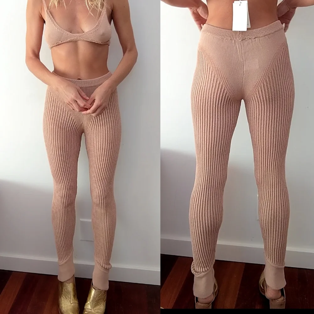 NWT Ruve Shop SET knit futuristic natural almond tan pant set XS - Picture 7 of 9